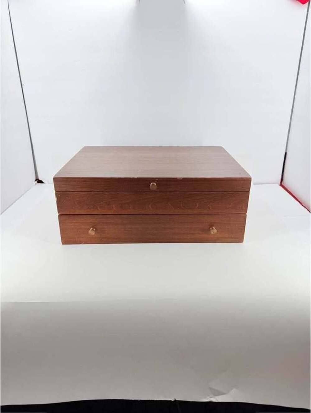 Vintage Wooden Silverware Chest with Tarnish-Resistant Lining